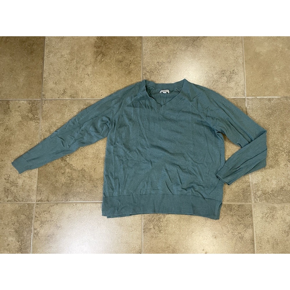 Lucky Brand Sweater Womens Size L Green Knit Top V-Neck Long Sleeve Pullover